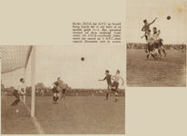 874489 Collage van 2 foto's betreffende de voetbalwedstrijd tussen D.O.S. (Utrecht) en A.F.C. (Amsterdam), die in 1-1 ...